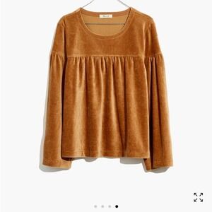 Madewell Texture & Thread Corduroy Swing Top Women Large  Hickory Brown Velour